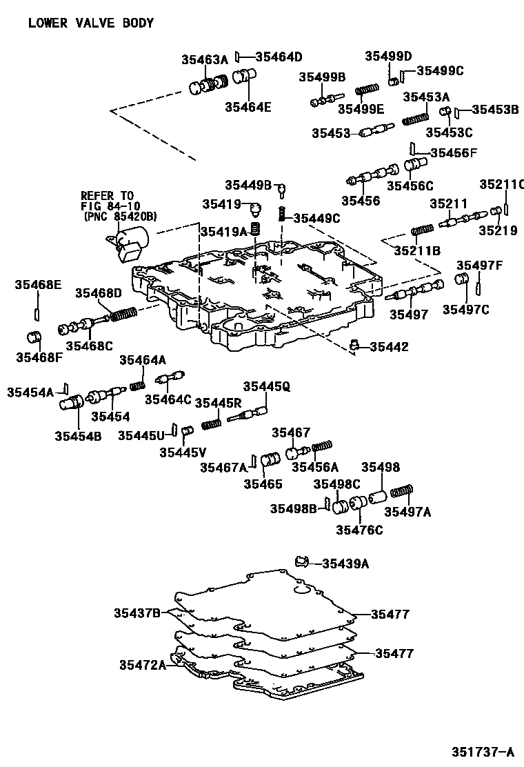 Toyota COROLLA 阀体和滤油网(ATM) EPC diagram — 351737A