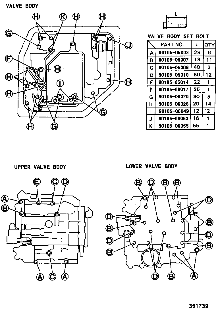 Toyota COROLLA 阀体和滤油网(ATM) EPC diagram — 351739