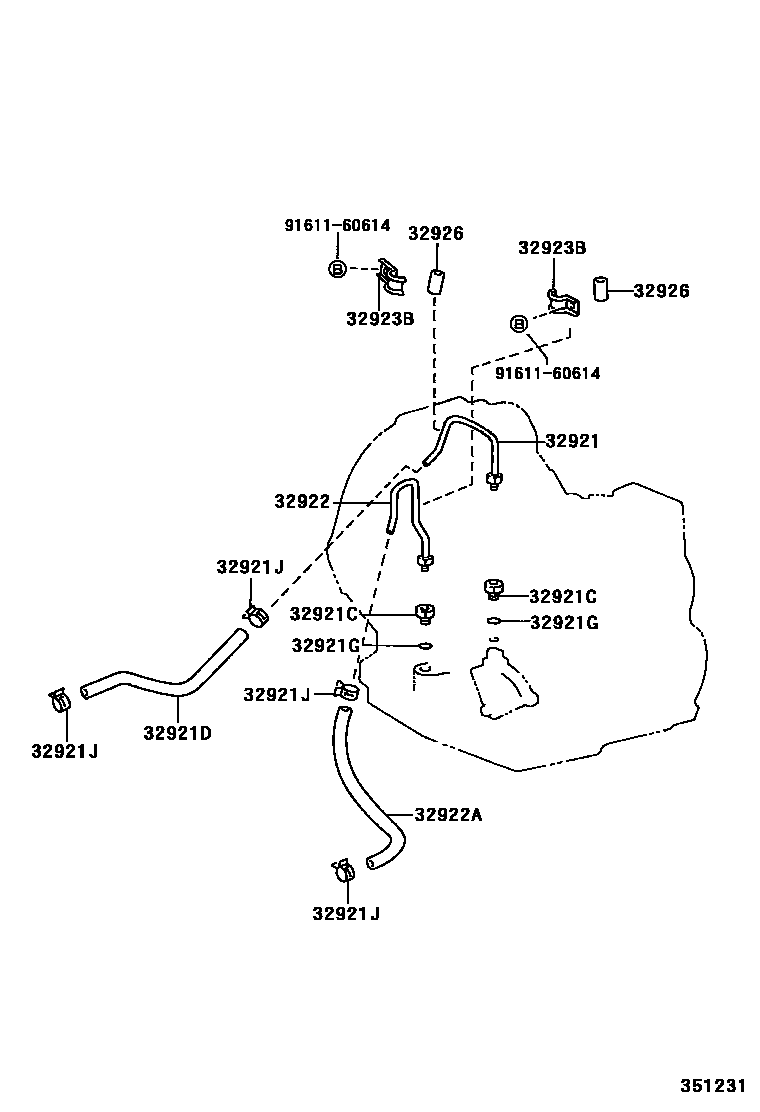 Toyota COROLLA 变速器油冷却器和配管(ATM) EPC diagram — 351231