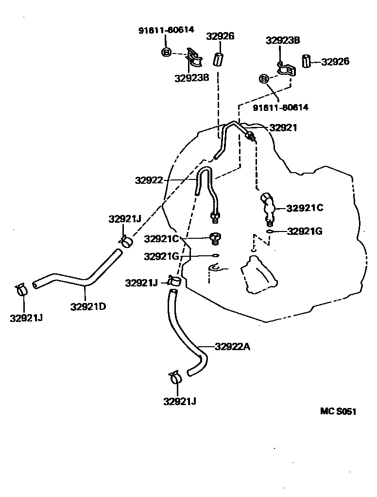 Toyota COROLLA 变速器油冷却器和配管(ATM) EPC diagram — MCS051