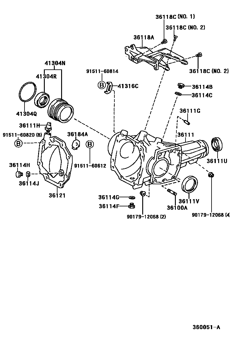 Toyota COROLLA Transfer Case & Extension Housing EPC diagram — 360051A