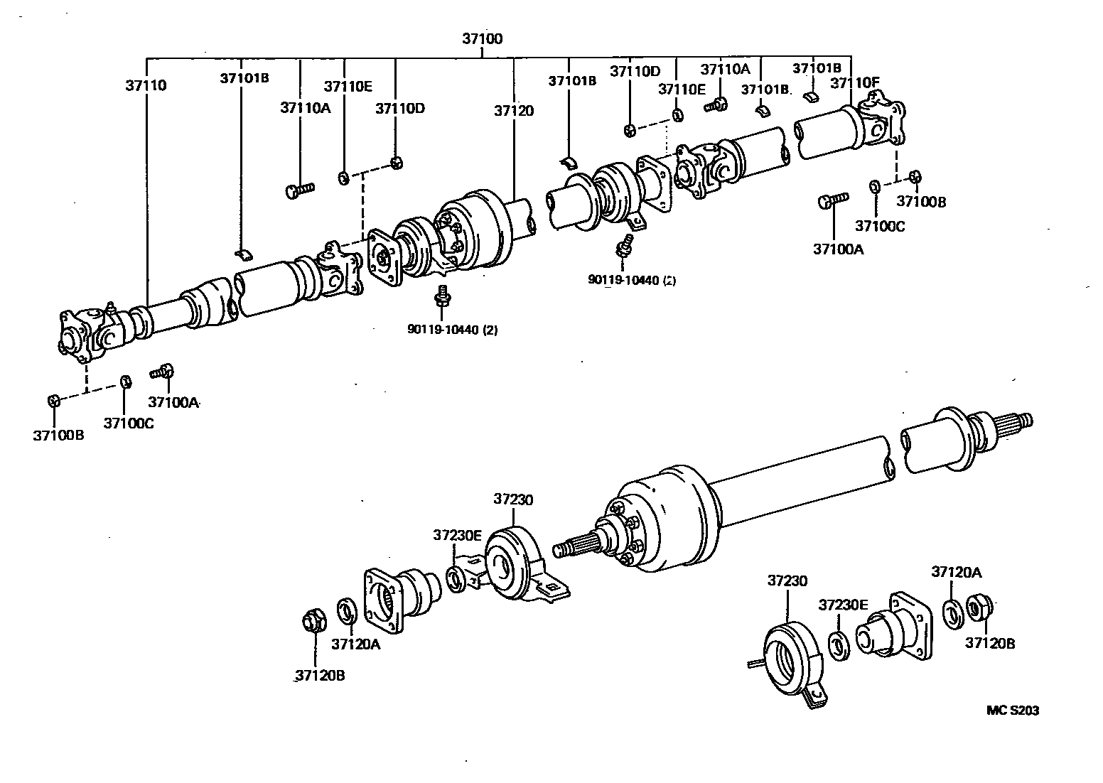 Toyota COROLLA Propeller Shaft & Universal Joint EPC diagram — MCS203