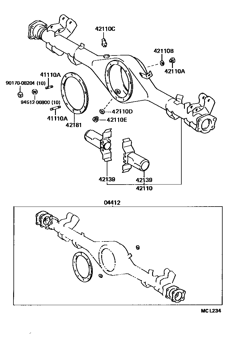 Toyota COROLLA 后桥壳和差速器 EPC diagram — MCL234