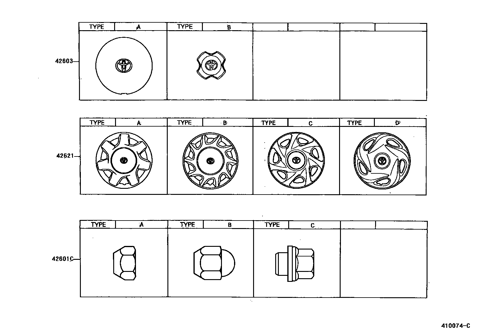 Toyota COROLLA 车轮和车轮盖 EPC diagram — 410074C
