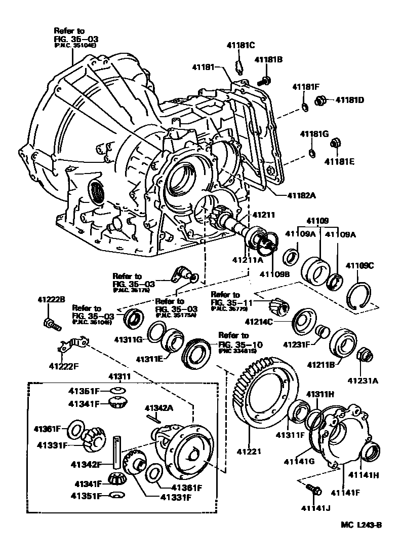 Toyota COROLLA 前桥壳和差速器 EPC diagram — MCL243B