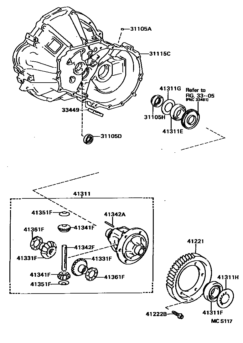 Toyota COROLLA 前桥壳和差速器 EPC diagram — MCS117