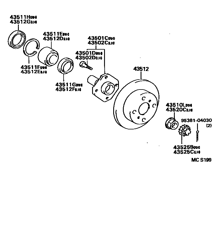 Toyota COROLLA Front Axle Hub EPC diagram — MCS199