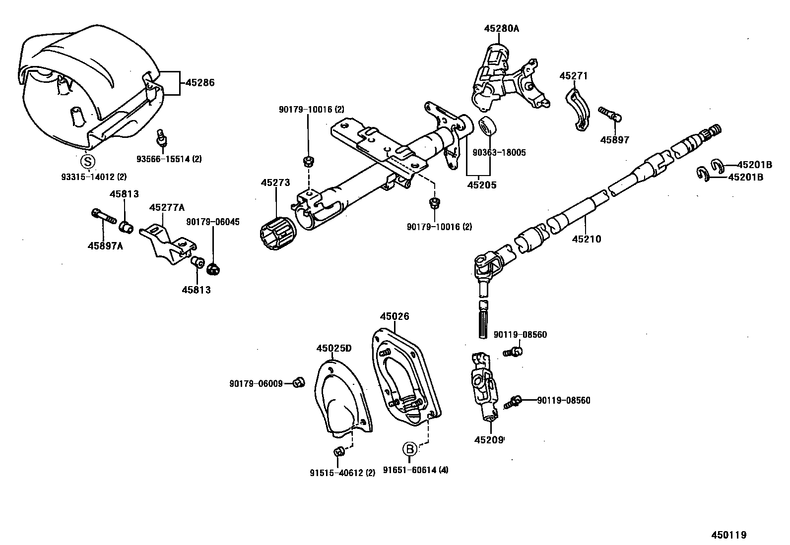 Toyota COROLLA Steering Column & Shaft EPC diagram — 450119