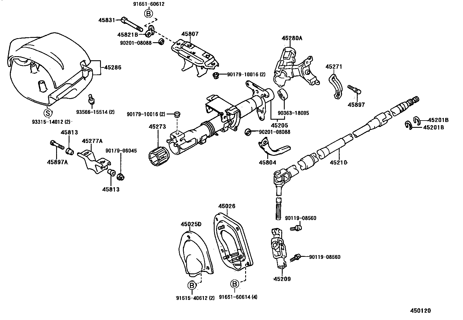 Toyota COROLLA Steering Column & Shaft EPC diagram — 450120