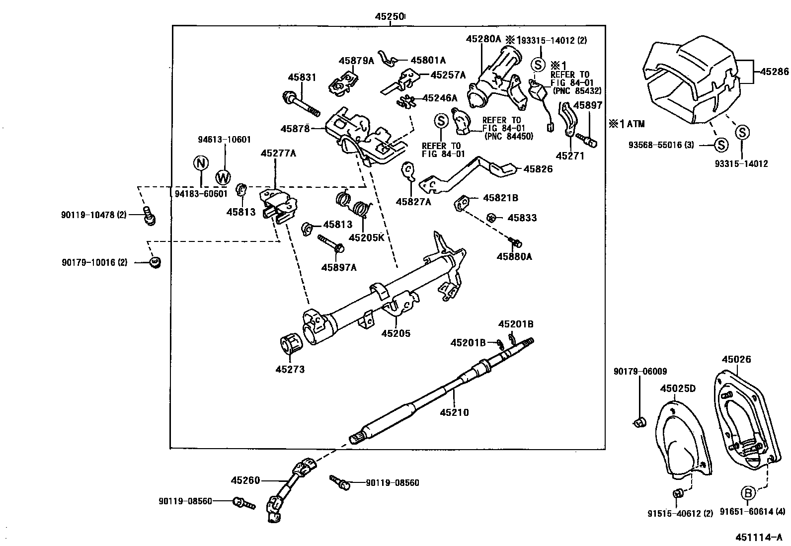 Toyota COROLLA Steering Column & Shaft EPC diagram — 451114A