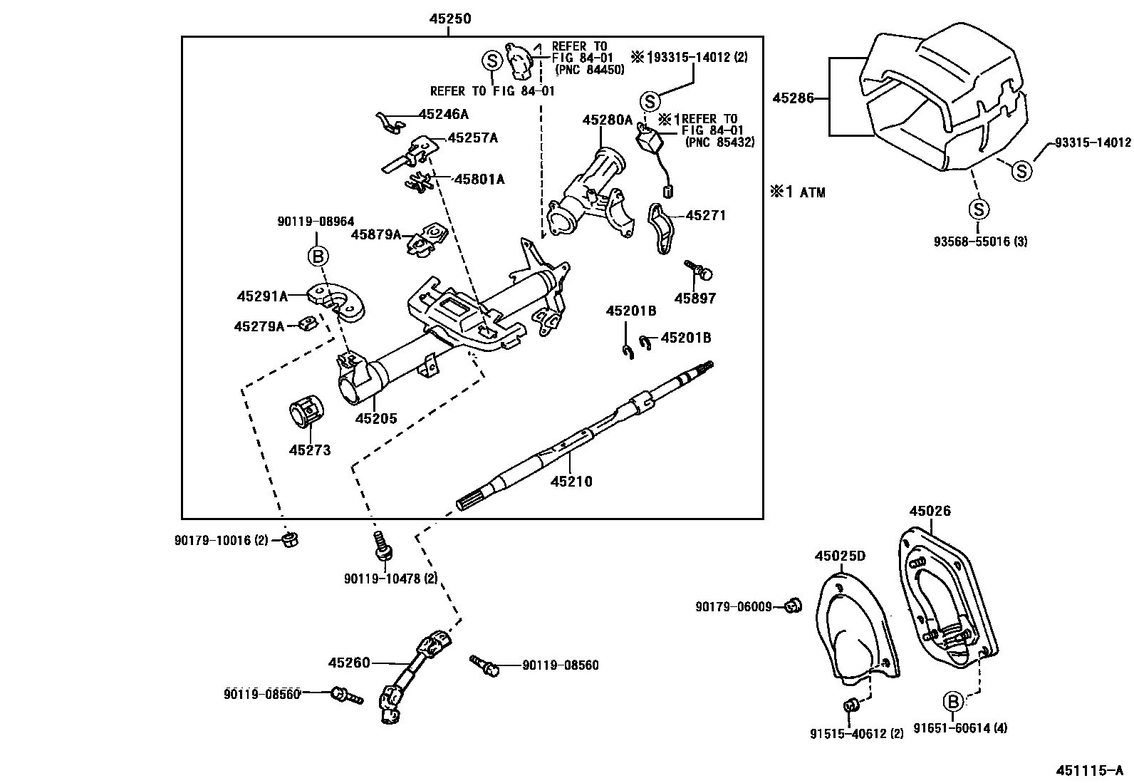Toyota COROLLA Steering Column & Shaft EPC diagram — 451115A