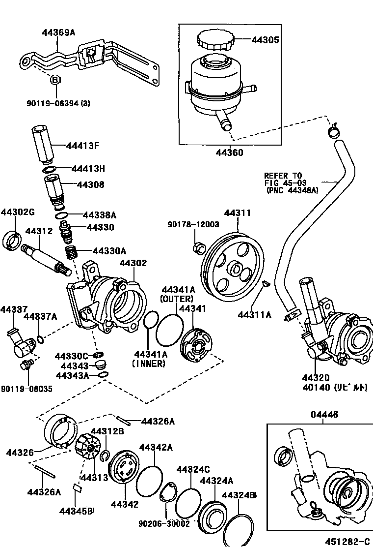 Toyota COROLLA 叶片泵和储油罐(动力转向) EPC diagram — 451282C