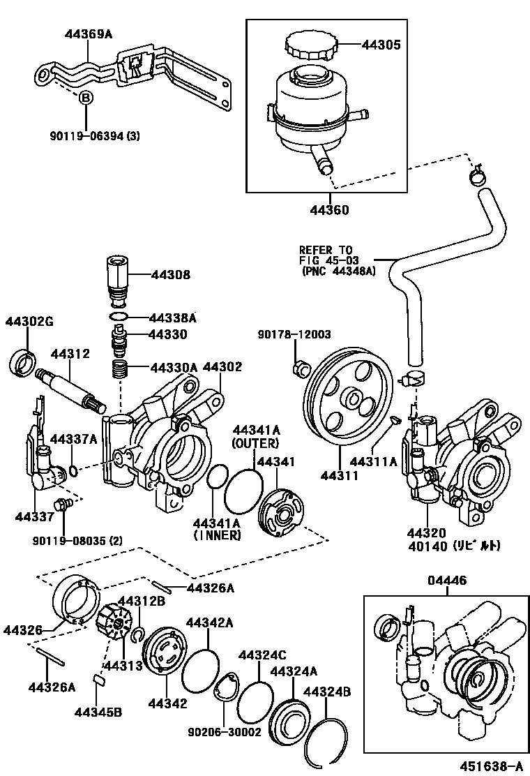 Toyota COROLLA 叶片泵和储油罐(动力转向) EPC diagram — 451638A