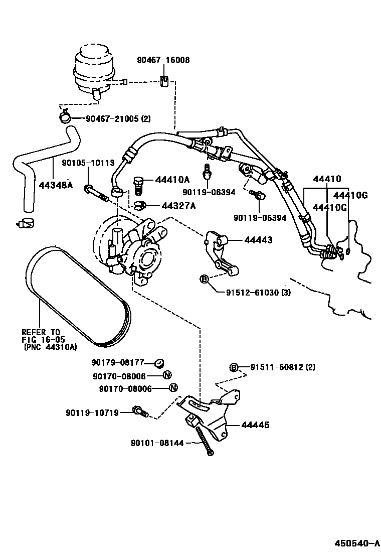 Toyota COROLLA 动力转向配管 EPC diagram — 450540A
