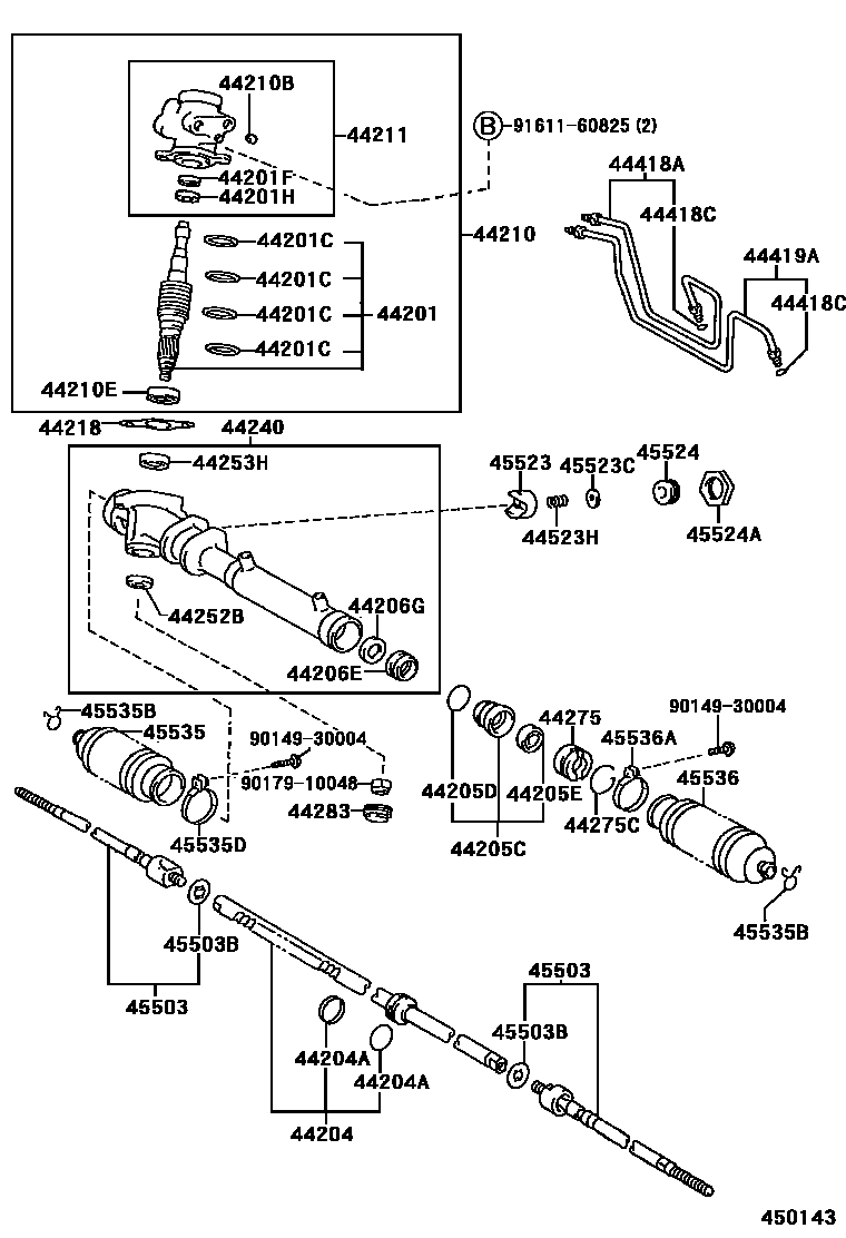 Toyota COROLLA 前转向齿轮和连杆 EPC diagram — 450143