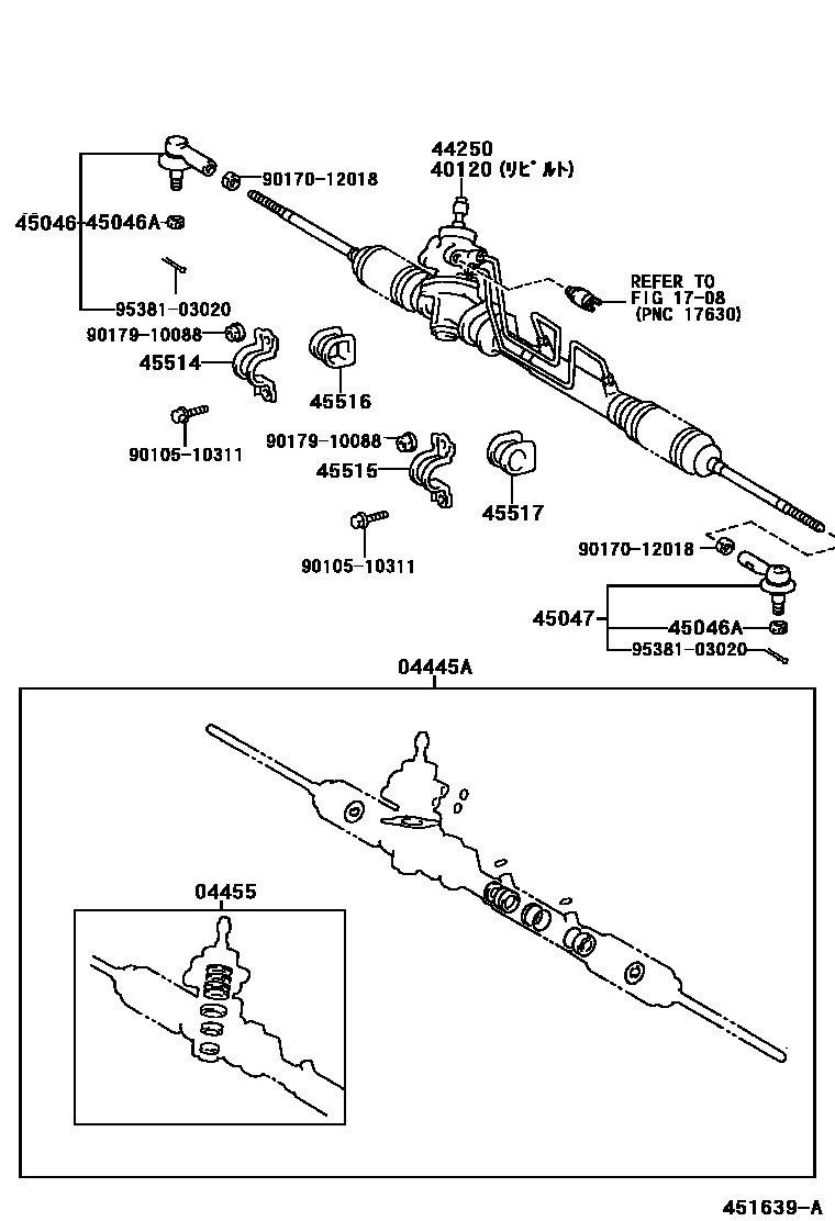 Toyota COROLLA 前转向齿轮和连杆 EPC diagram — 451639A