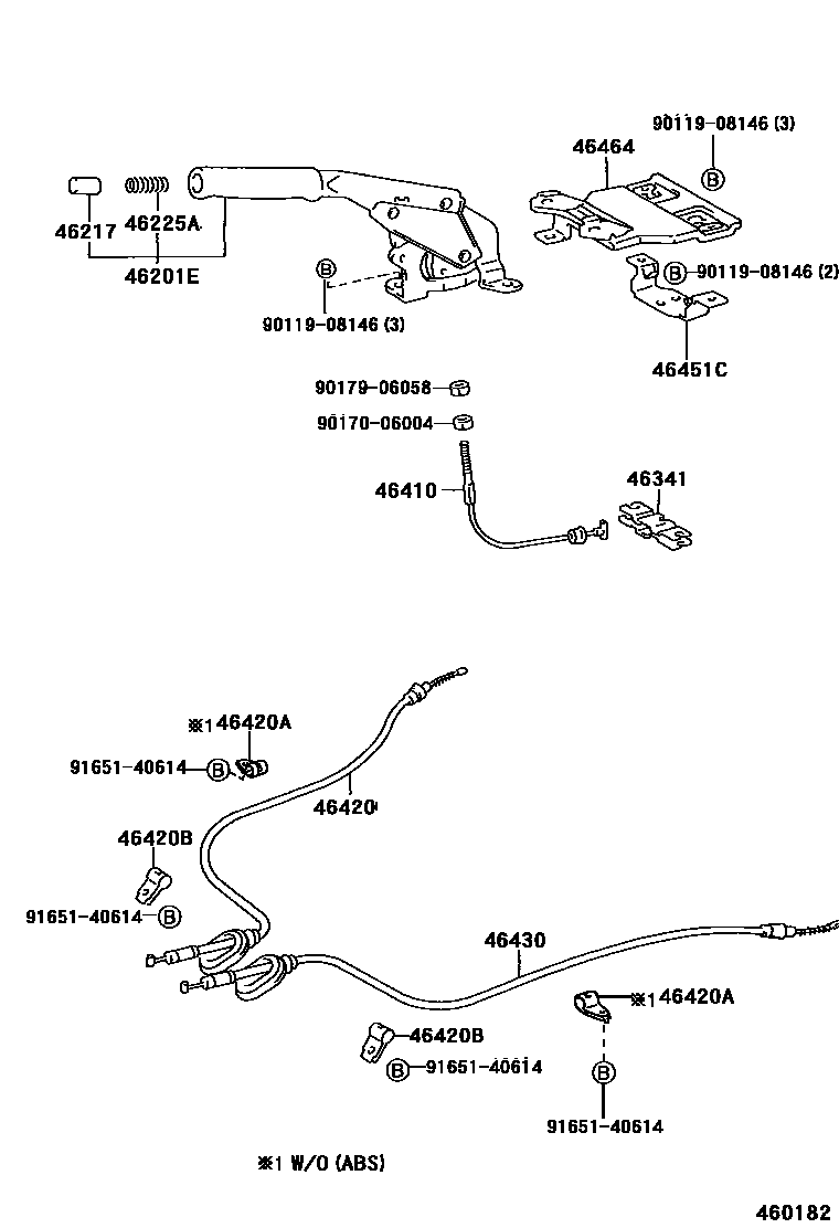 Toyota COROLLA Parking Brake & Cable EPC diagram — 460182