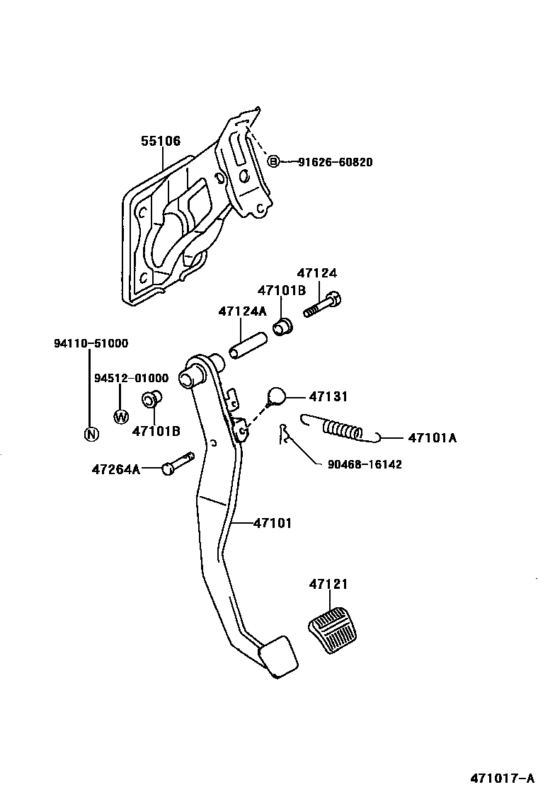 Toyota COROLLA Brake Pedal & Bracket EPC diagram — 471017A