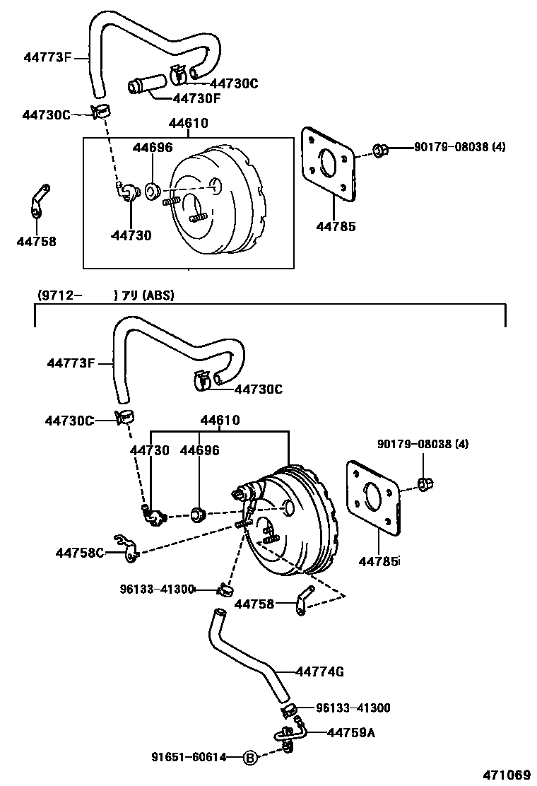 Toyota COROLLA 制动助力器和真空管 EPC diagram — 471069