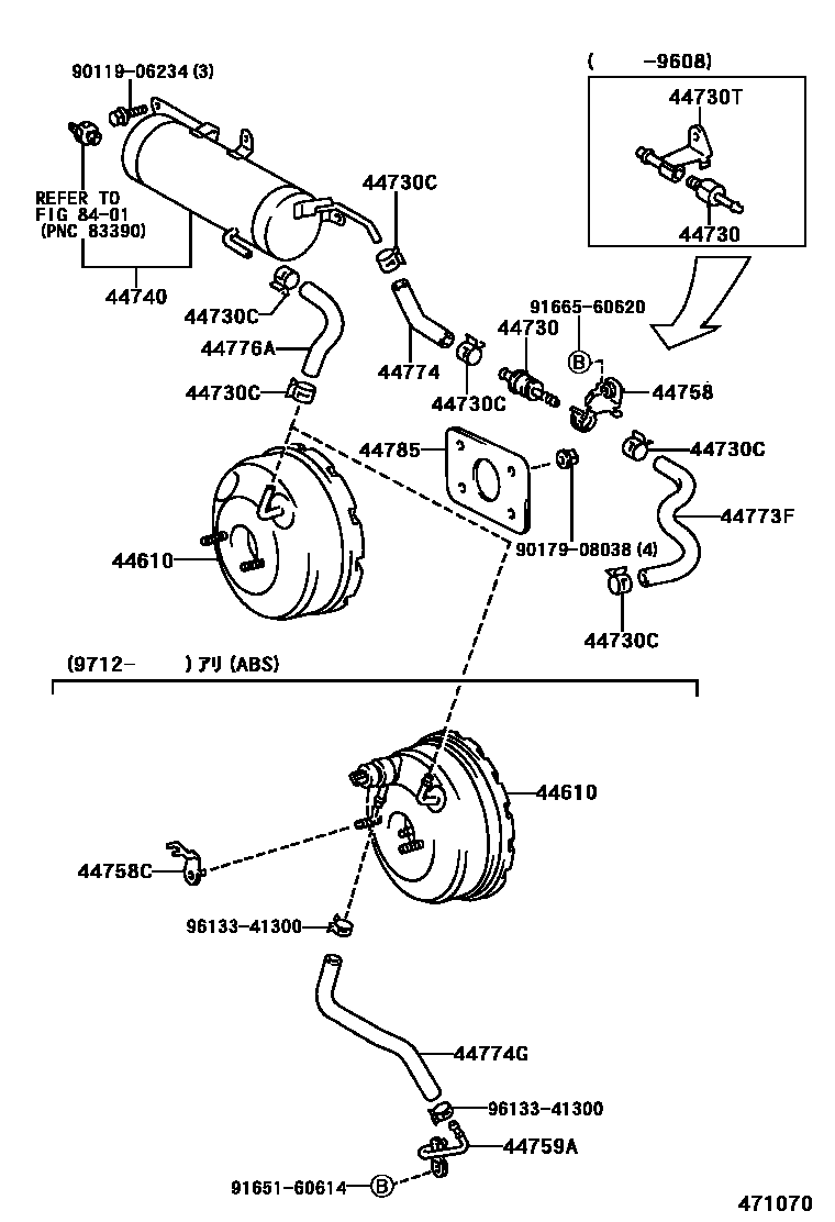 Toyota COROLLA 制动助力器和真空管 EPC diagram — 471070