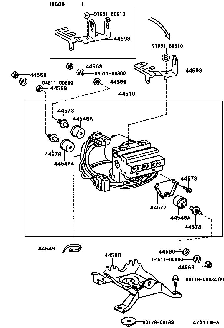 Toyota COROLLA 制动配管和卡箍 EPC diagram — 470116A