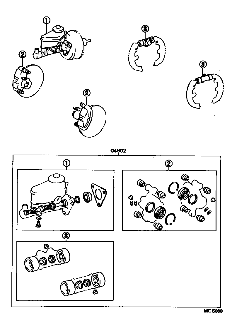 Toyota COROLLA 制动器保养组件 EPC diagram — MCS080