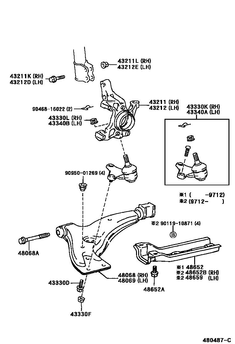 Toyota COROLLA 前桥控制臂和转向节 EPC diagram — 480487C