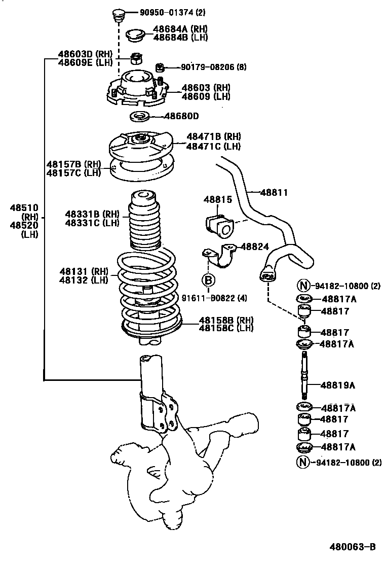 Toyota COROLLA Front Spring & Shock Absorber EPC diagram — 480063B