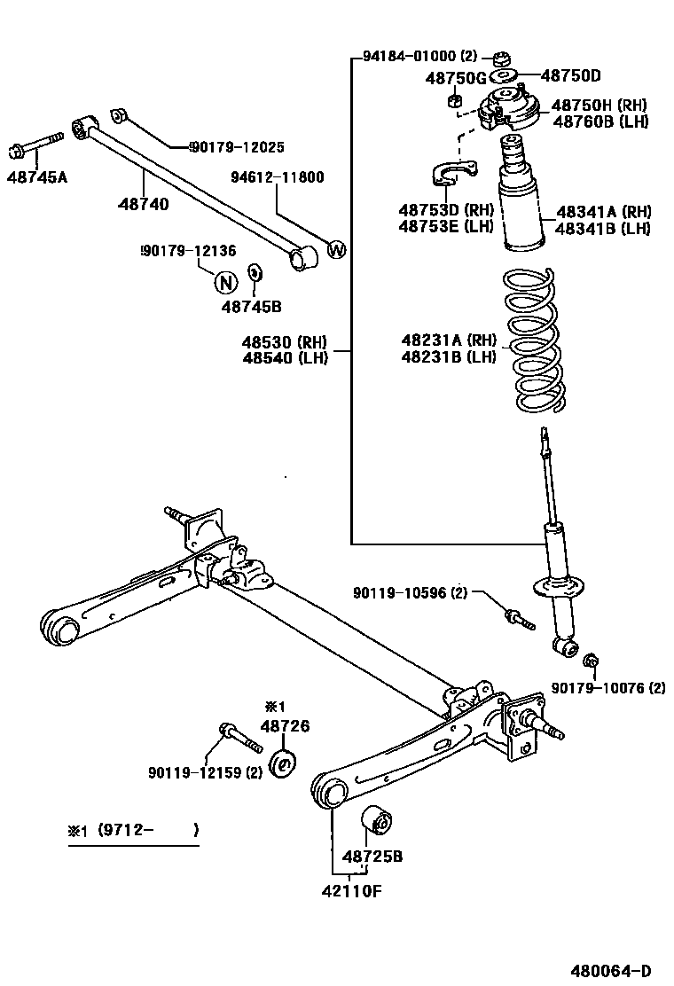 Toyota COROLLA Rear Spring & Shock Absorber EPC diagram — 480064D