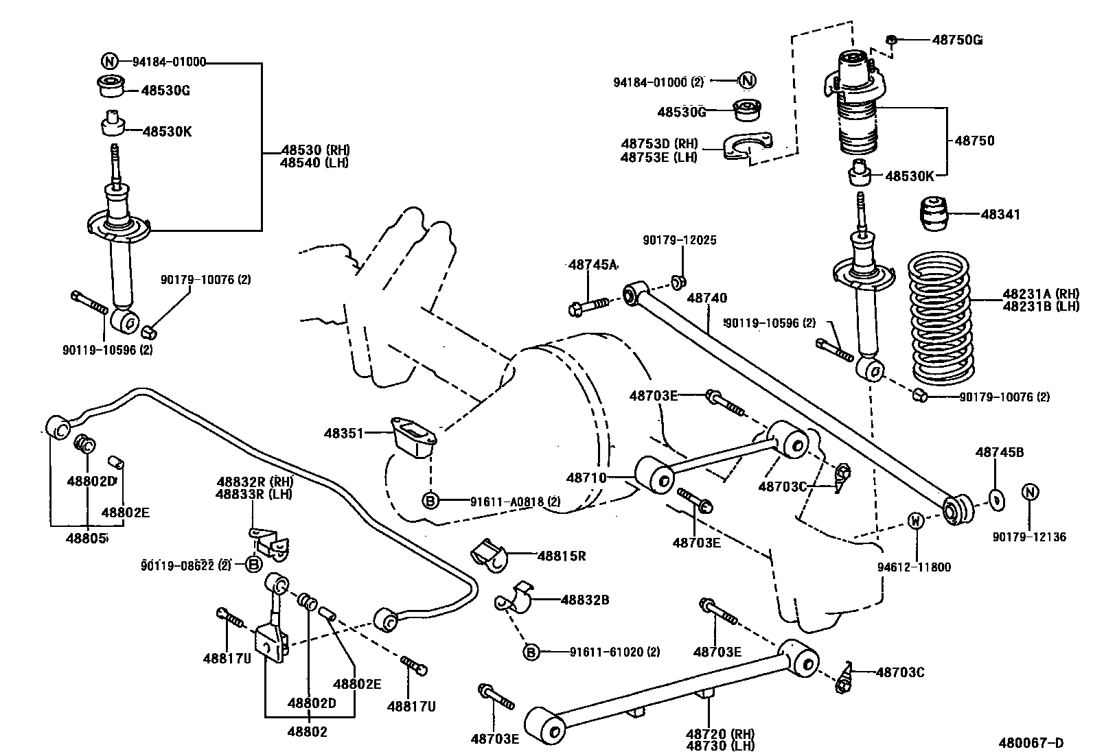 Toyota COROLLA Rear Spring & Shock Absorber EPC diagram — 480067D