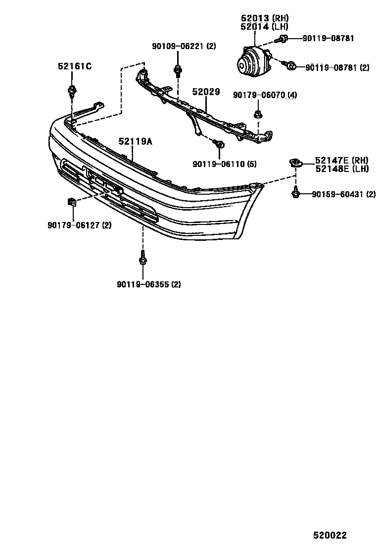 Toyota COROLLA 前保险杠及附件 EPC diagram — 520022