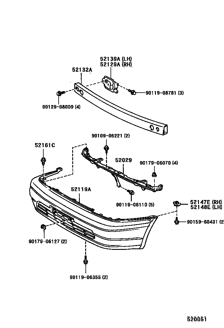 Toyota COROLLA 前保险杠及附件 EPC diagram — 520051