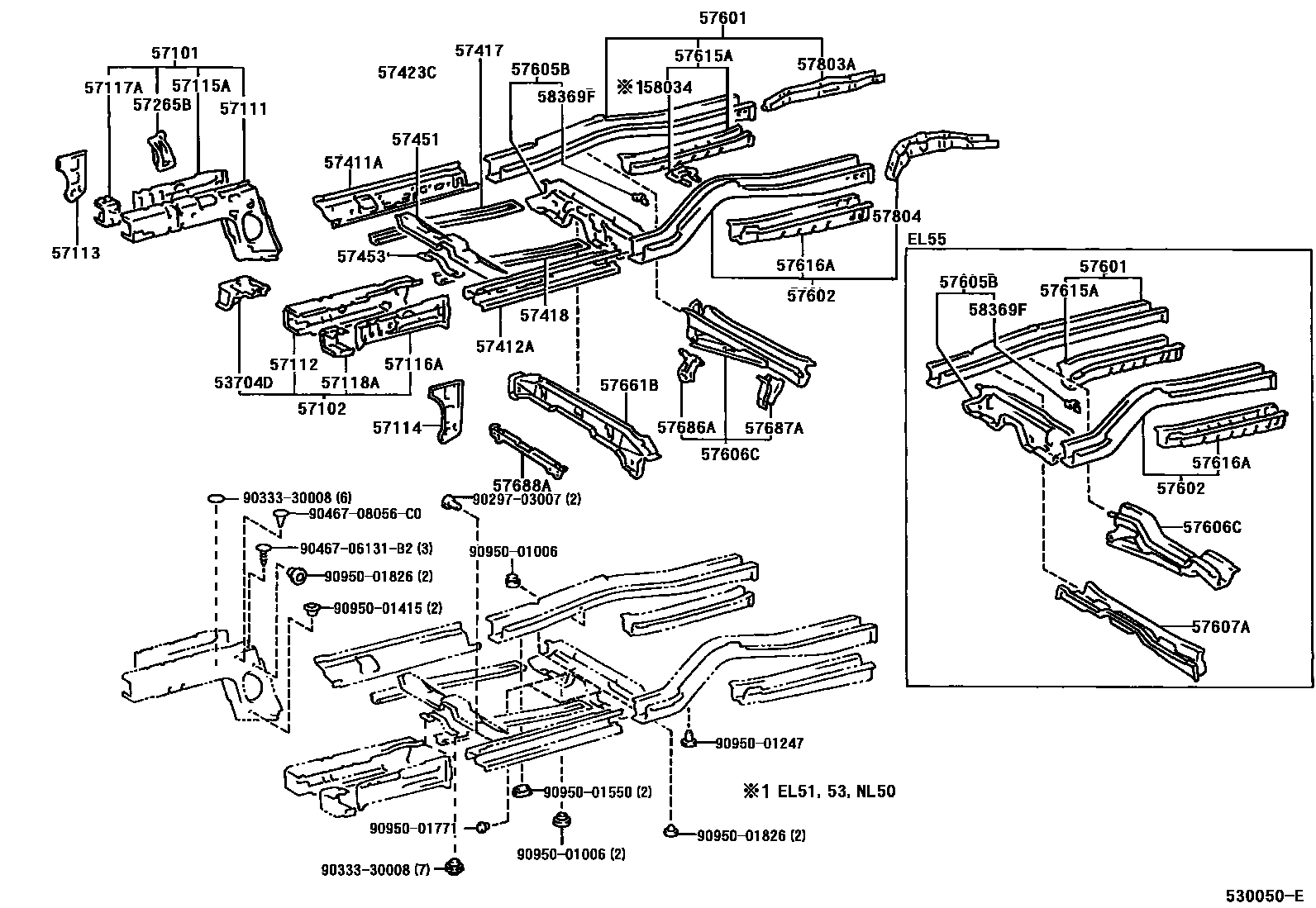 Toyota COROLLA Floor stringers EPC diagram — 530050E
