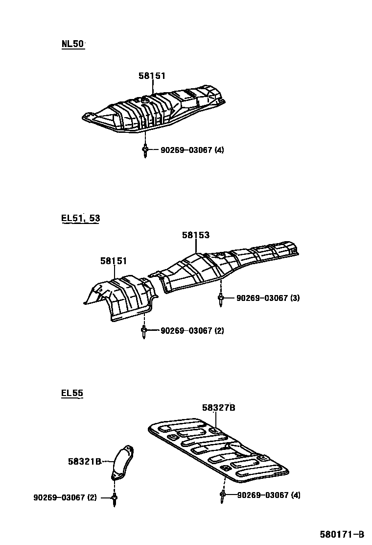 Toyota COROLLA 地板隔热垫 EPC diagram — 580171B