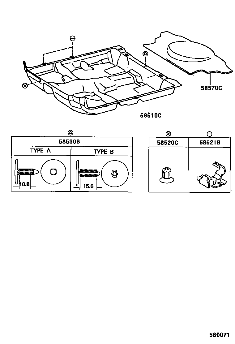 Toyota COROLLA 地板垫和地毯 EPC diagram — 580071