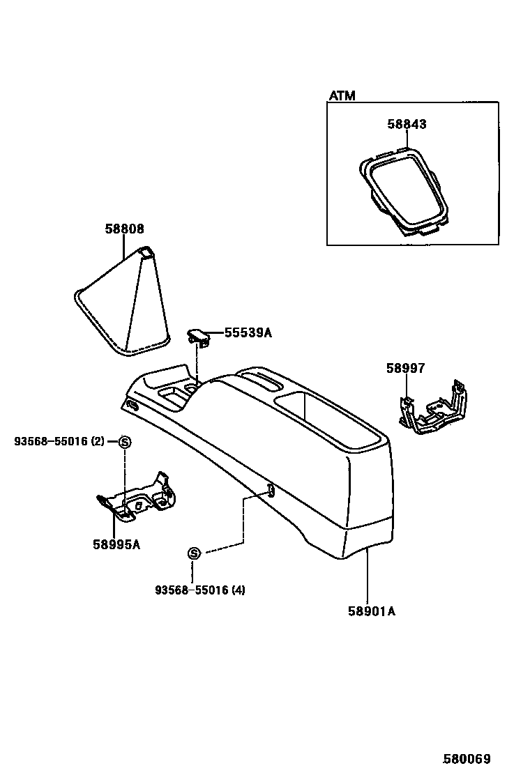Toyota COROLLA 中央扶手箱和支架 EPC diagram — 580069