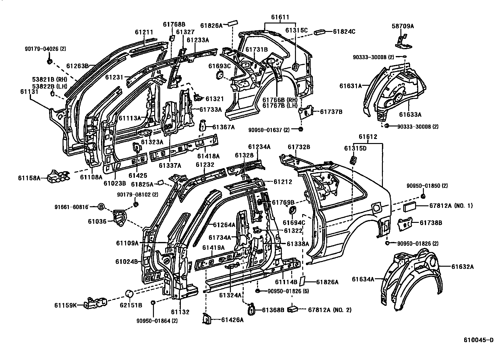 Toyota COROLLA 侧梁 EPC diagram — 610045D