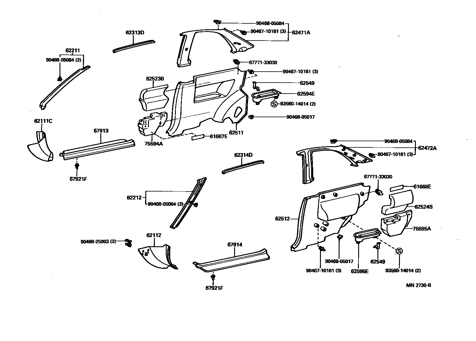 Toyota COROLLA 内饰板和车门防水胶条 EPC diagram — MN2730B