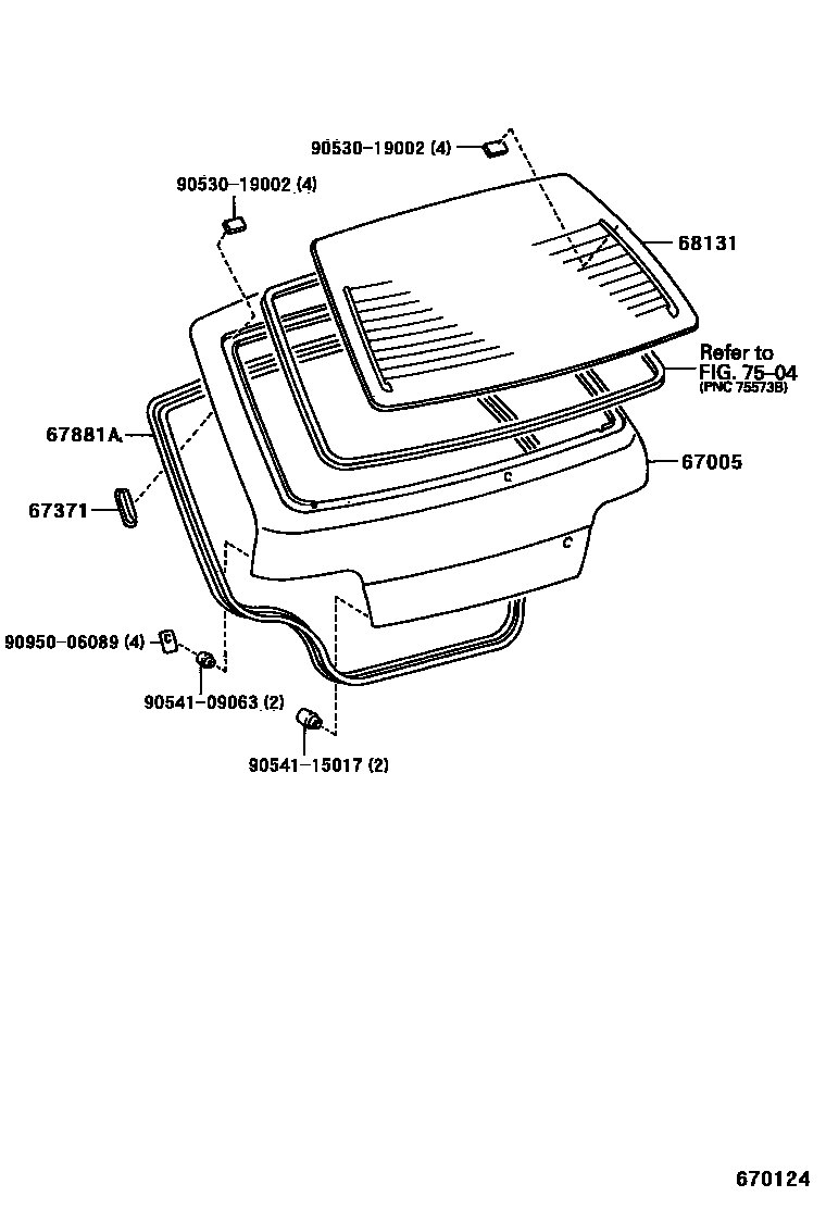 Toyota COROLLA 背门板和背门玻璃 EPC diagram — 670124