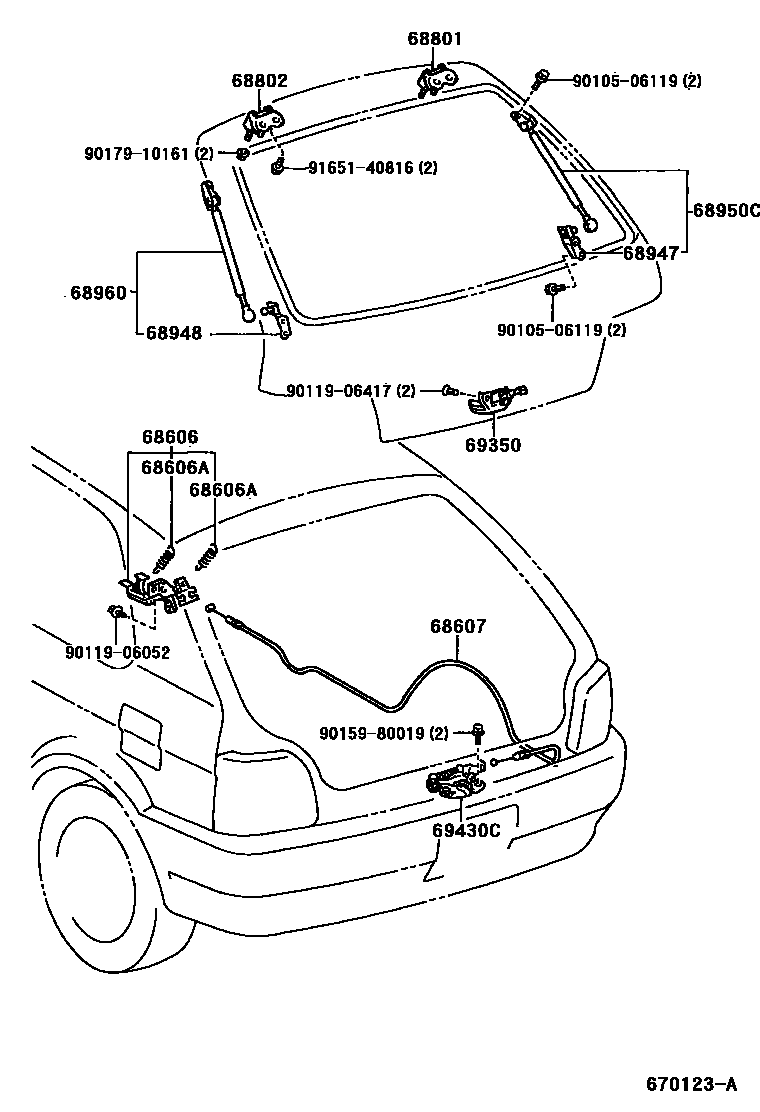 Toyota COROLLA 背门锁和背门把手 EPC diagram — 670123A