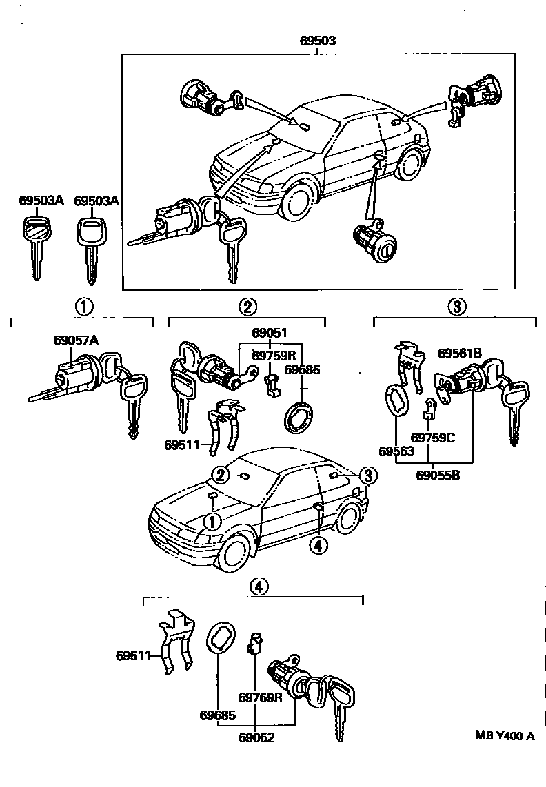 Toyota COROLLA 锁芯组件 EPC diagram — MBY400A