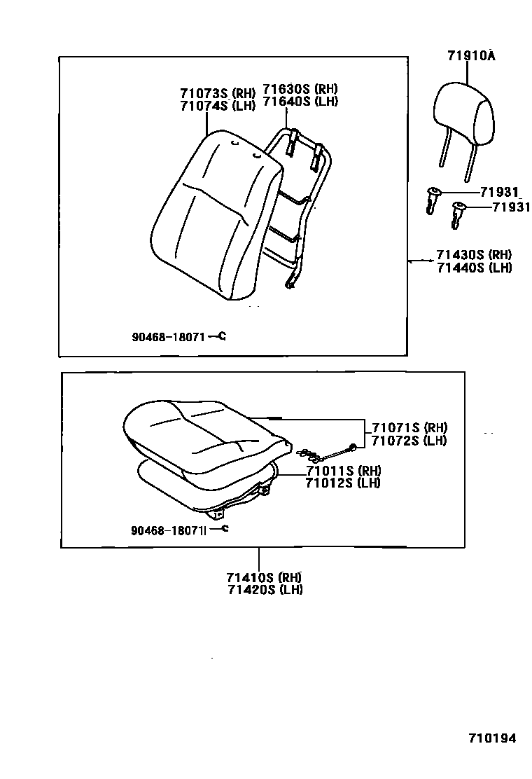 Toyota COROLLA 前排座椅和座椅滑轨 EPC diagram — 710194
