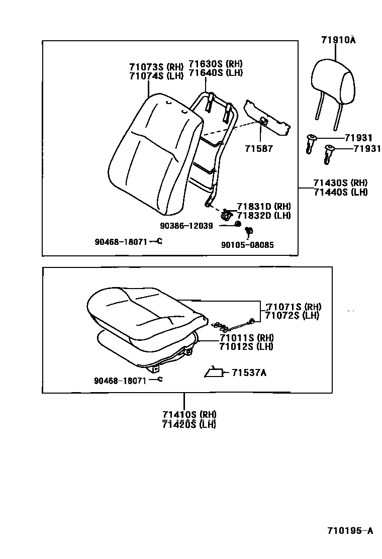 Toyota COROLLA 前排座椅和座椅滑轨 EPC diagram — 710195A
