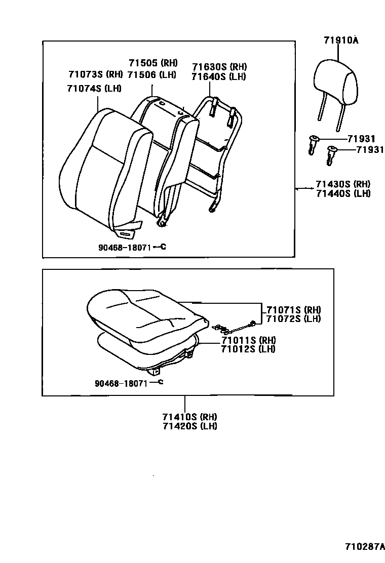 Toyota COROLLA 前排座椅和座椅滑轨 EPC diagram — 710287A