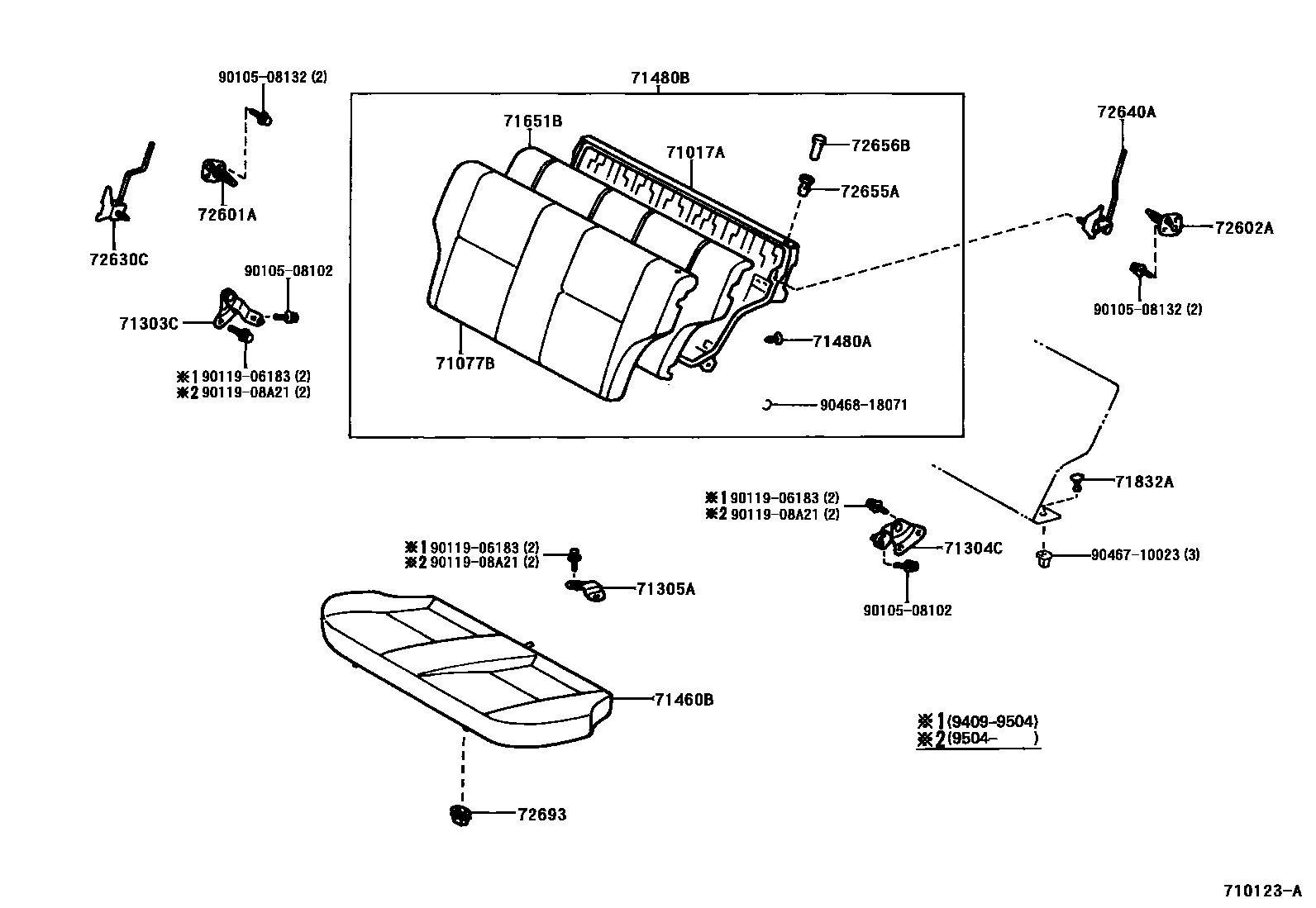 Toyota COROLLA 后排座椅和座椅滑轨 EPC diagram — 710123A