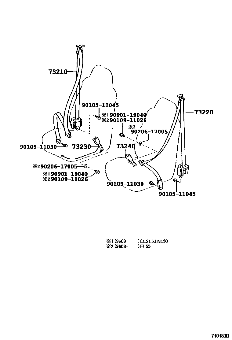 Toyota COROLLA 安全带和儿童保护座椅 EPC diagram — 710183B