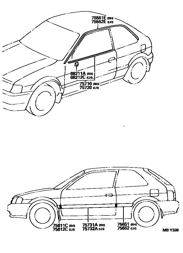 Toyota COROLLA 侧防护条 EPC diagram — MBY339