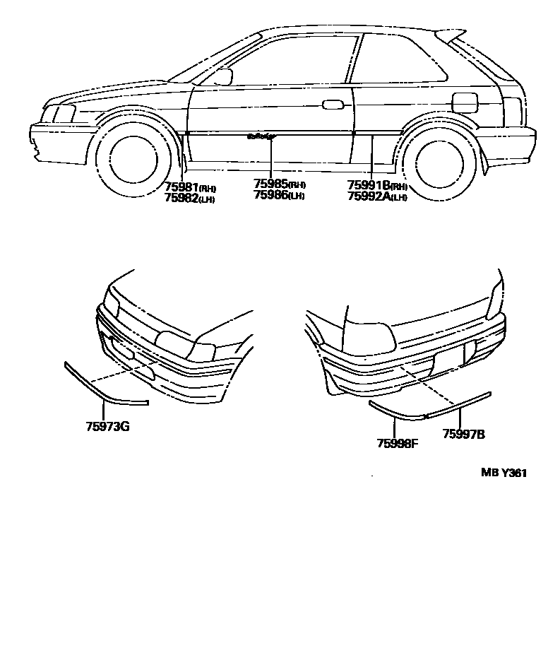 Toyota COROLLA 车身镶条 EPC diagram — MBY361