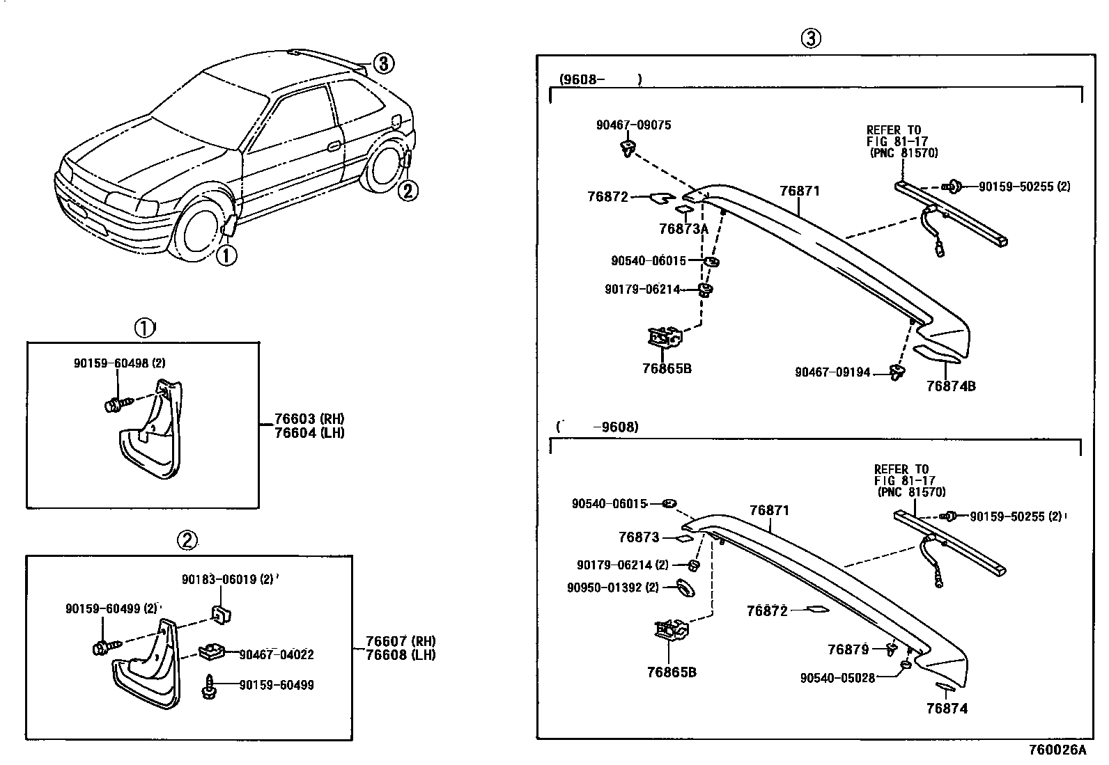 Toyota COROLLA 挡泥板和扰流板 EPC diagram — 760026A