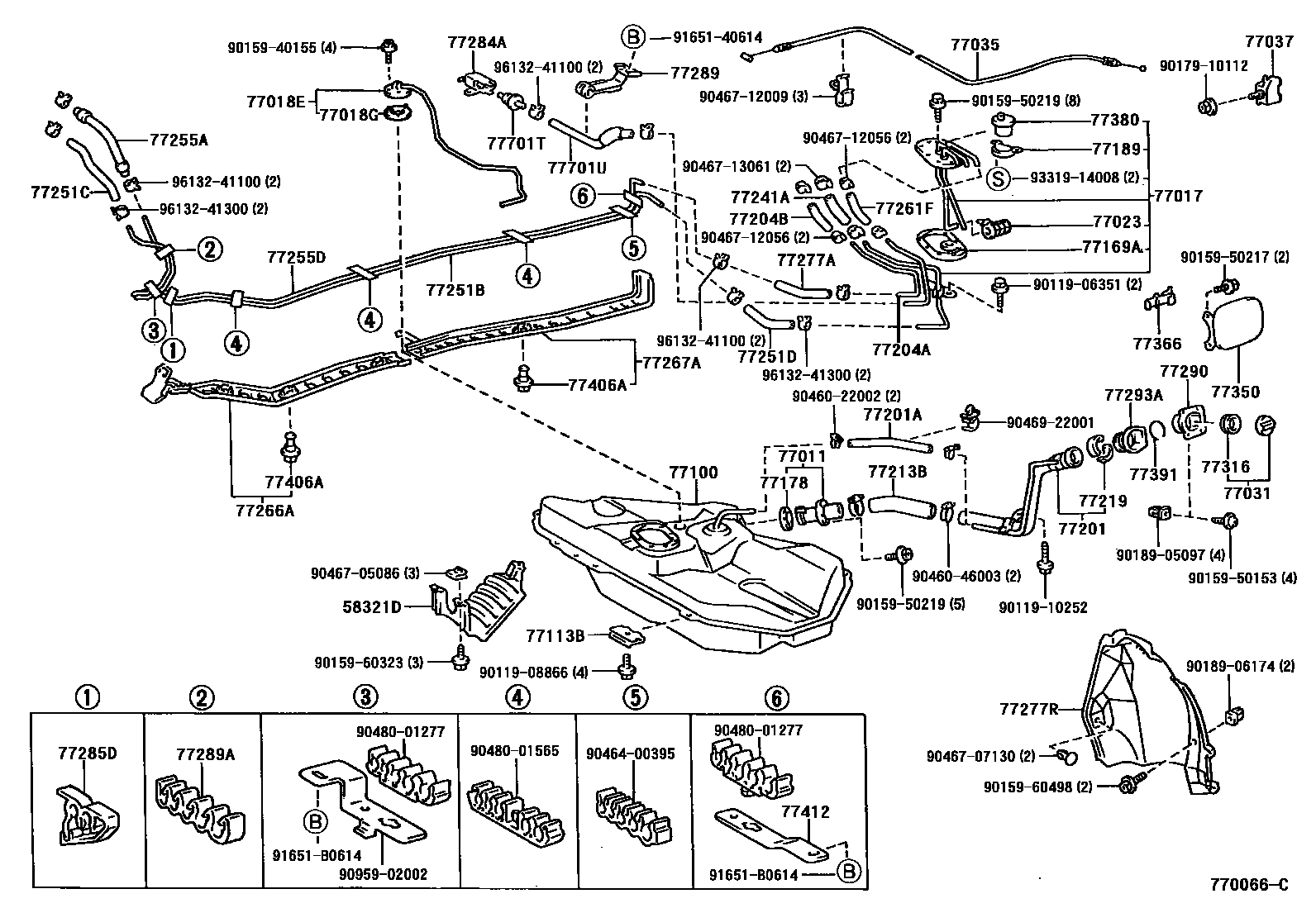 Toyota COROLLA 燃油箱和燃油管 EPC diagram — 770066C